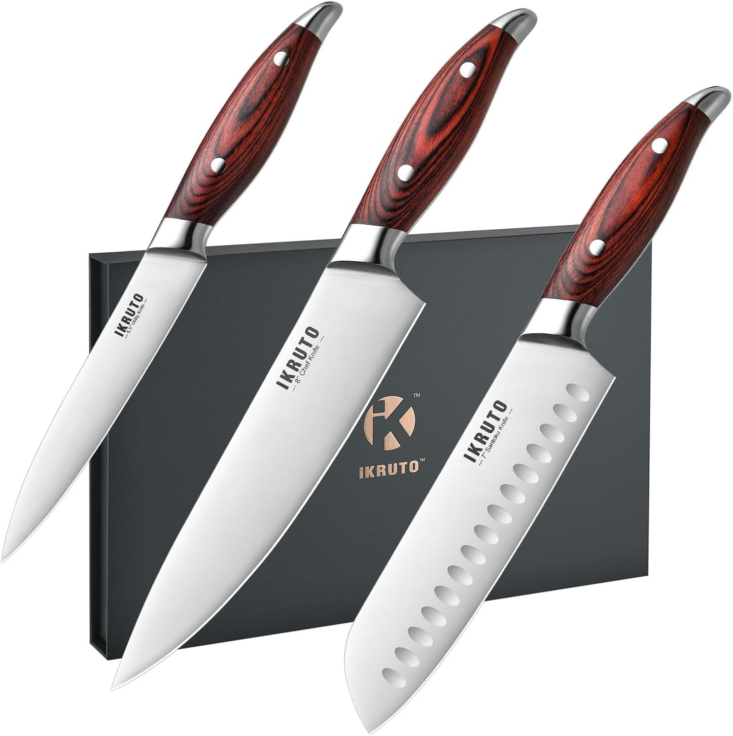 3-Piece Kitchen Knife Set \u2013 Includes Ultra-Sharp Chef Knife, High Carbon Stainless Steel Blades with Ergonomic Pakkawood Handles, Professional Knives Set for Kitchen, Elegant Gift Box