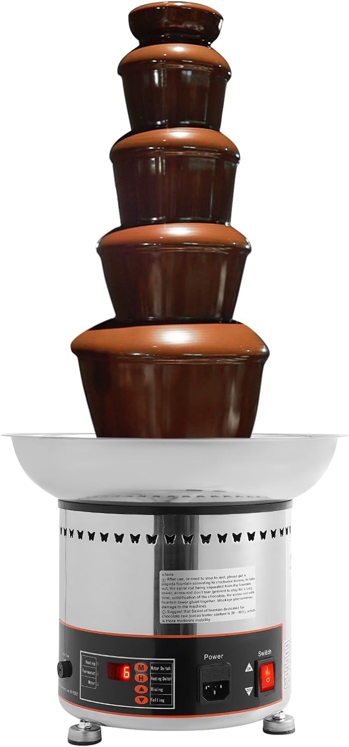 Chocolate Fountain Machine, 300w 110v 5 Tier Chocolate Fountain Machine Electric Chocolates Melting Fountains Machines Digital Cheese Melting Machine w/Cleaning Brushes for Cafes Milk Tea Stores