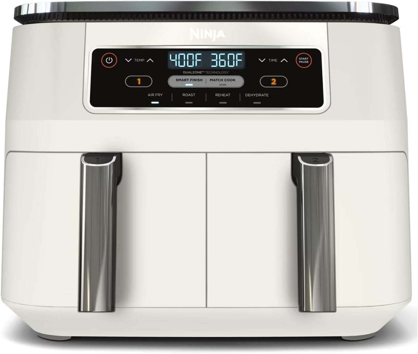 Ninja 4-in-1 Dual Basket Air Fryer with Smart Zone Divider \u2013 8 Qt Family Size Capacity, Independent Temperature Controls & Digital Touch Panel \u2013 Air Fry, Roast, Reheat & Dehydrate Appliance