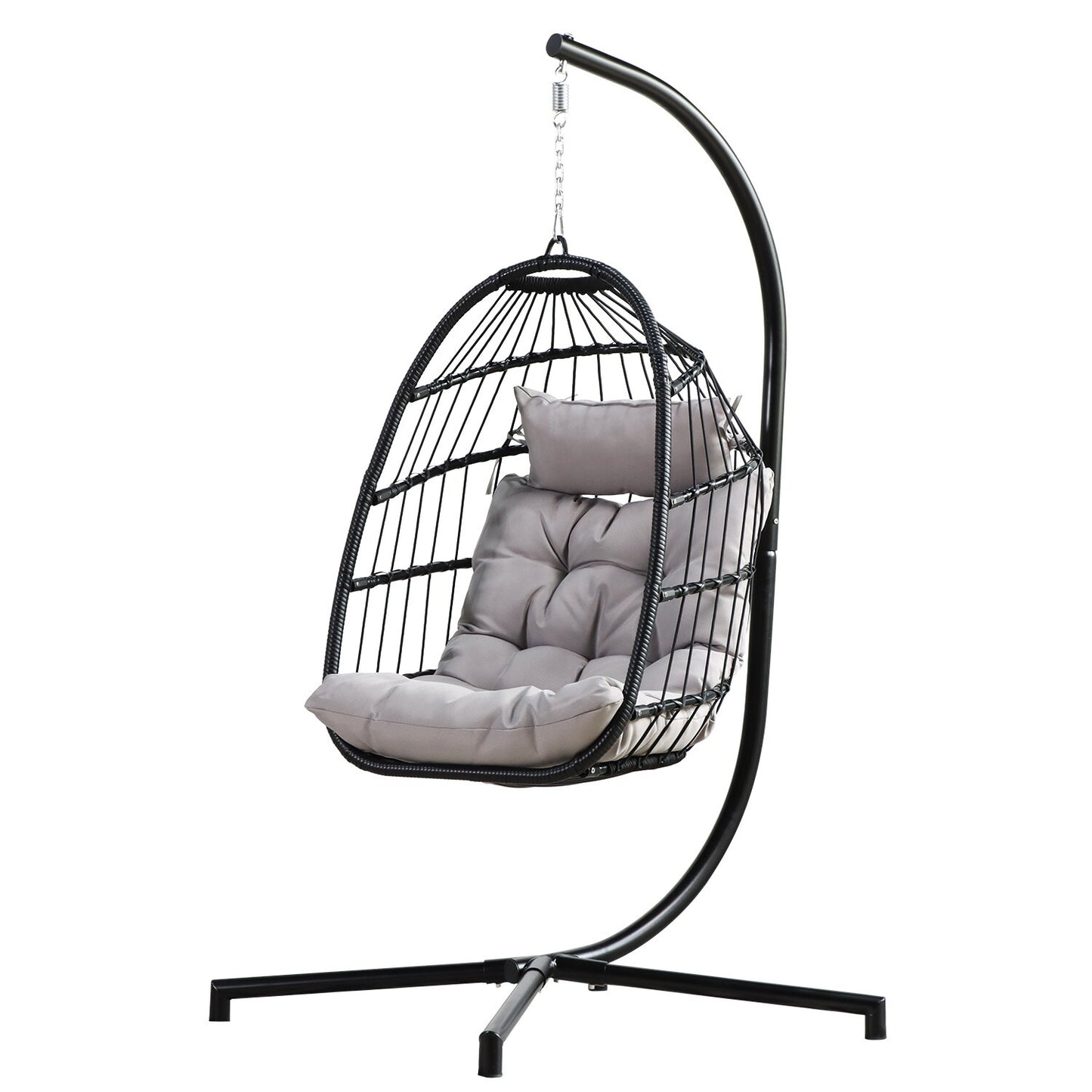 Maocao Hoom Wicker Black Aluminum Frame Stationary Egg Chair with Gray Sling Seat