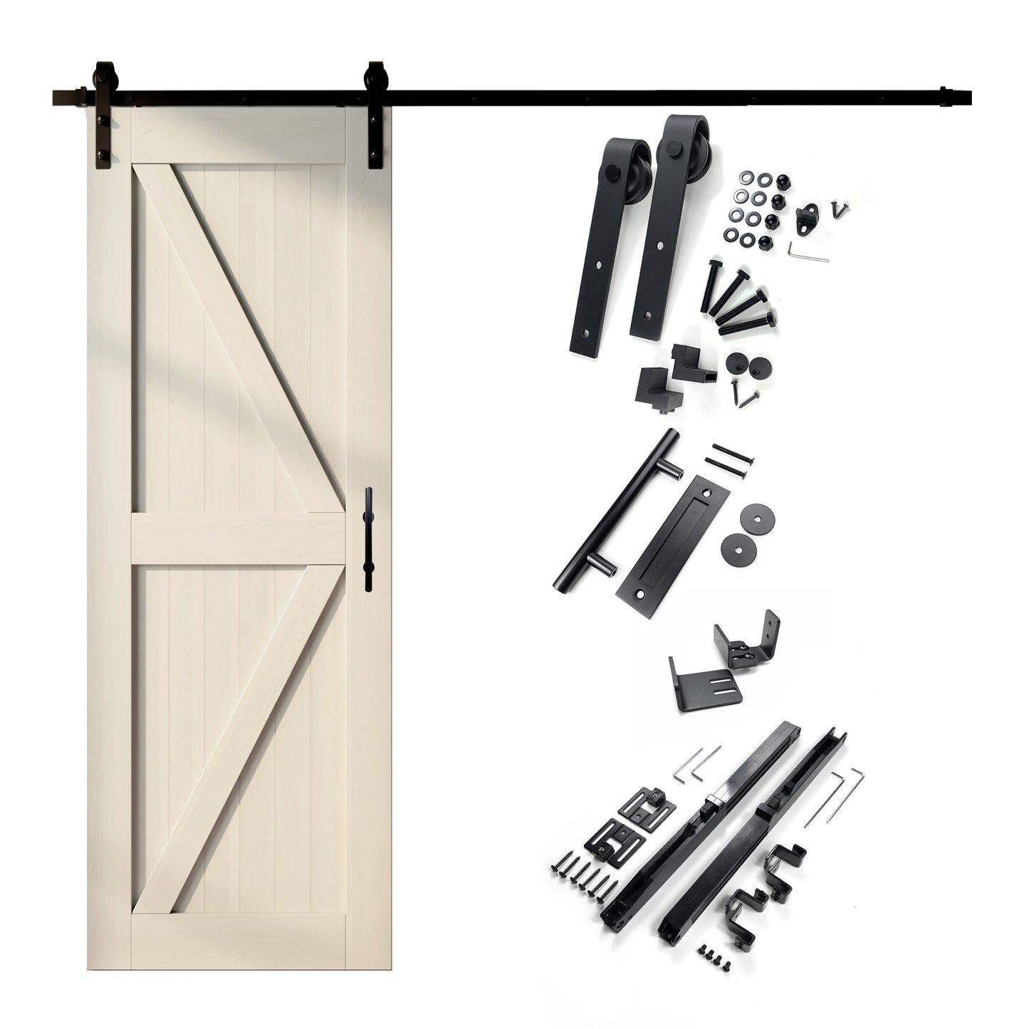 HOMACER 38-in x 84-in Tinsmith Gray K-frame Pine Wood Solid core Single Barn Door (Hardware Included)