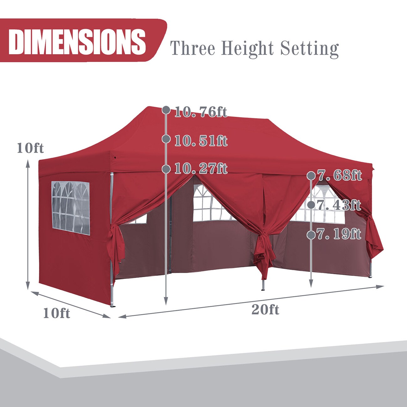 Ainfox 10-ft x 20-ft patio canopy Red with Soft Top Roof (Screen Included)