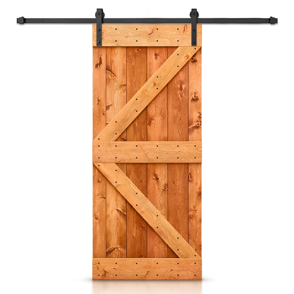 CALHOME 42-in x 84-in Red Walnut Knotty pine Wood Solid core Single Barn Door (Hardware Included)