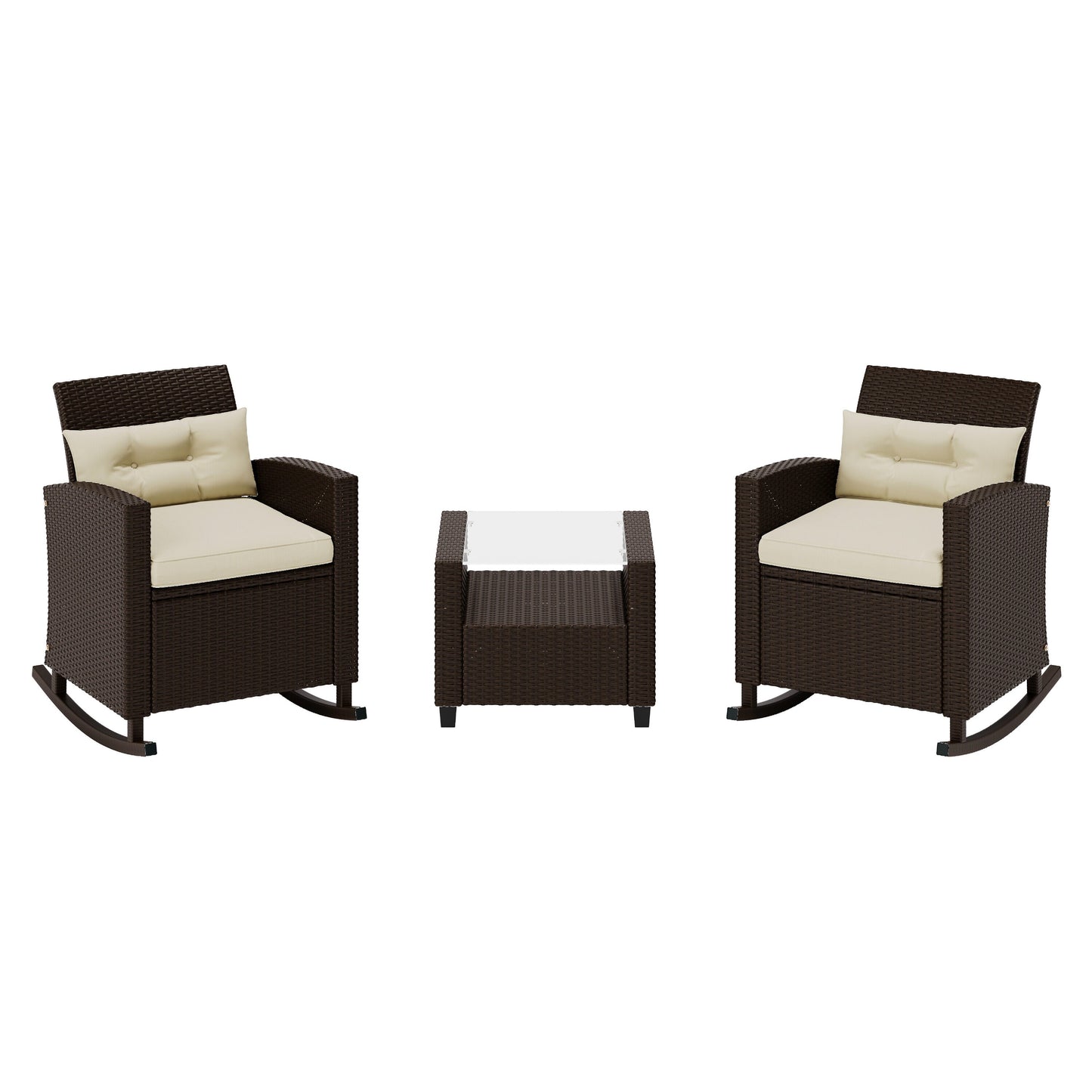 Octans Wildflower Fields 3 -Piece Wicker Patio Conversation Set with Off-white Cushions