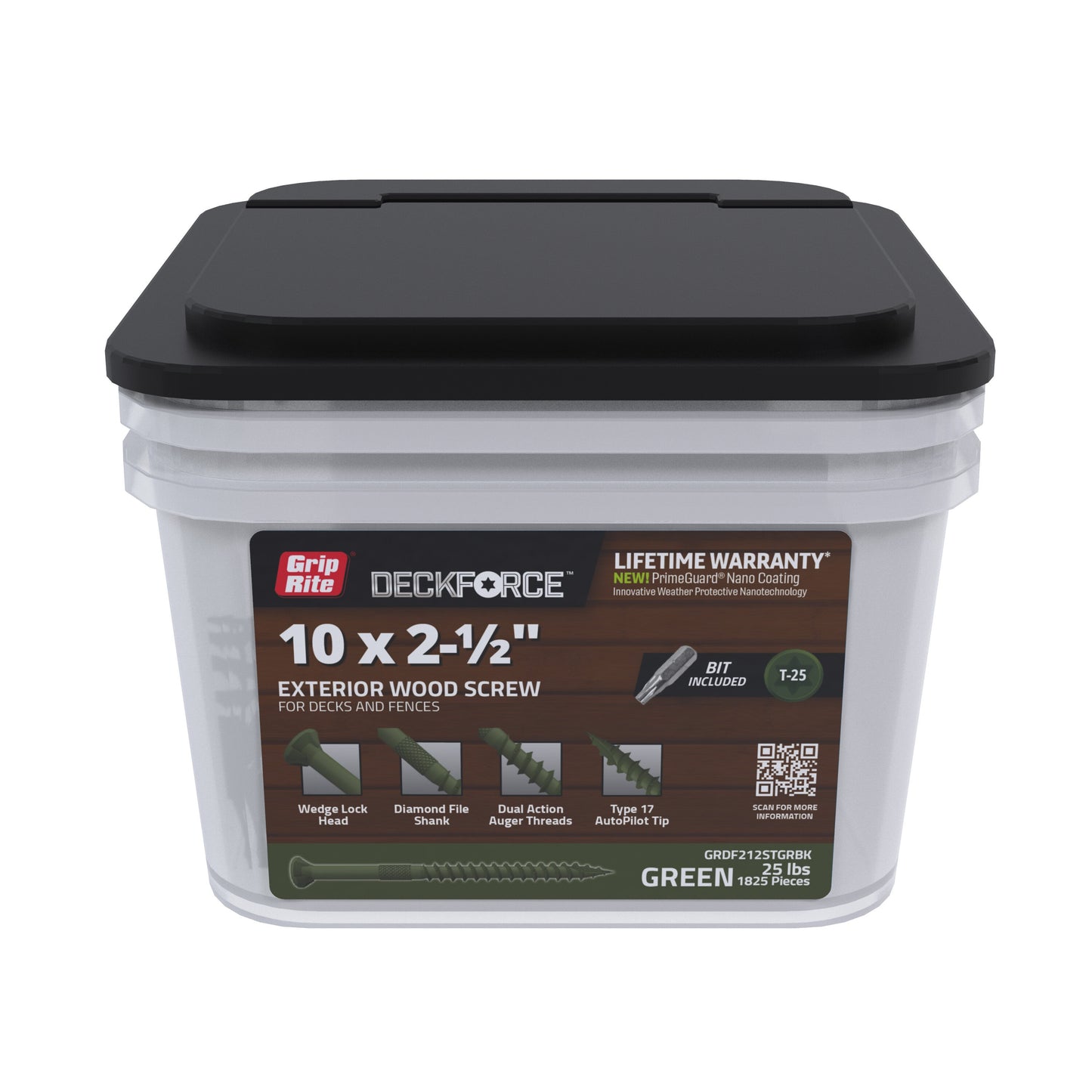 DeckForce by Grip Rite #10 x 2-1/2-in Wood To Wood Deck Screws (1825-Per Box) GRDF212STGRBK