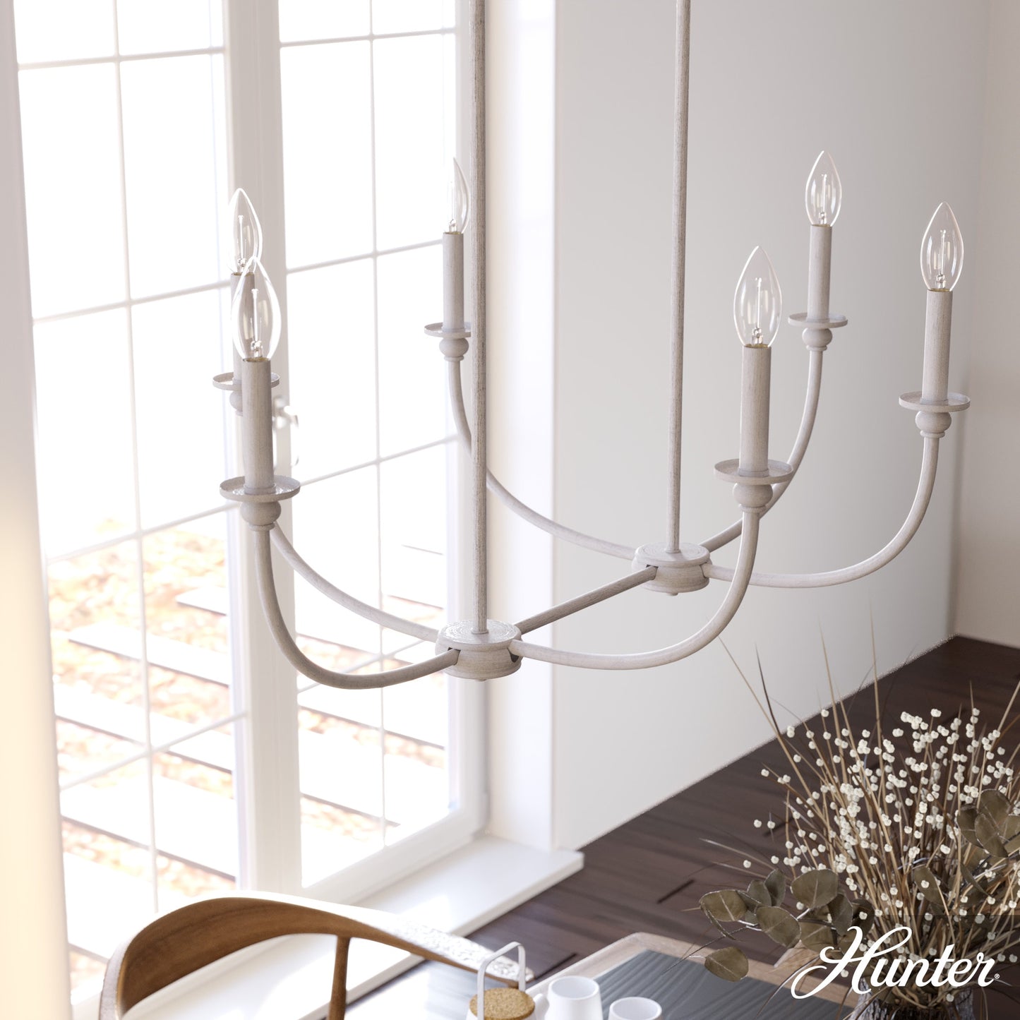 Hunter Southcrest 6 -Light Distressed White Transitional For Use in Bedrooms, Dining Rooms, Foyers, Kitchens, Living Rooms Chandelier 5281581