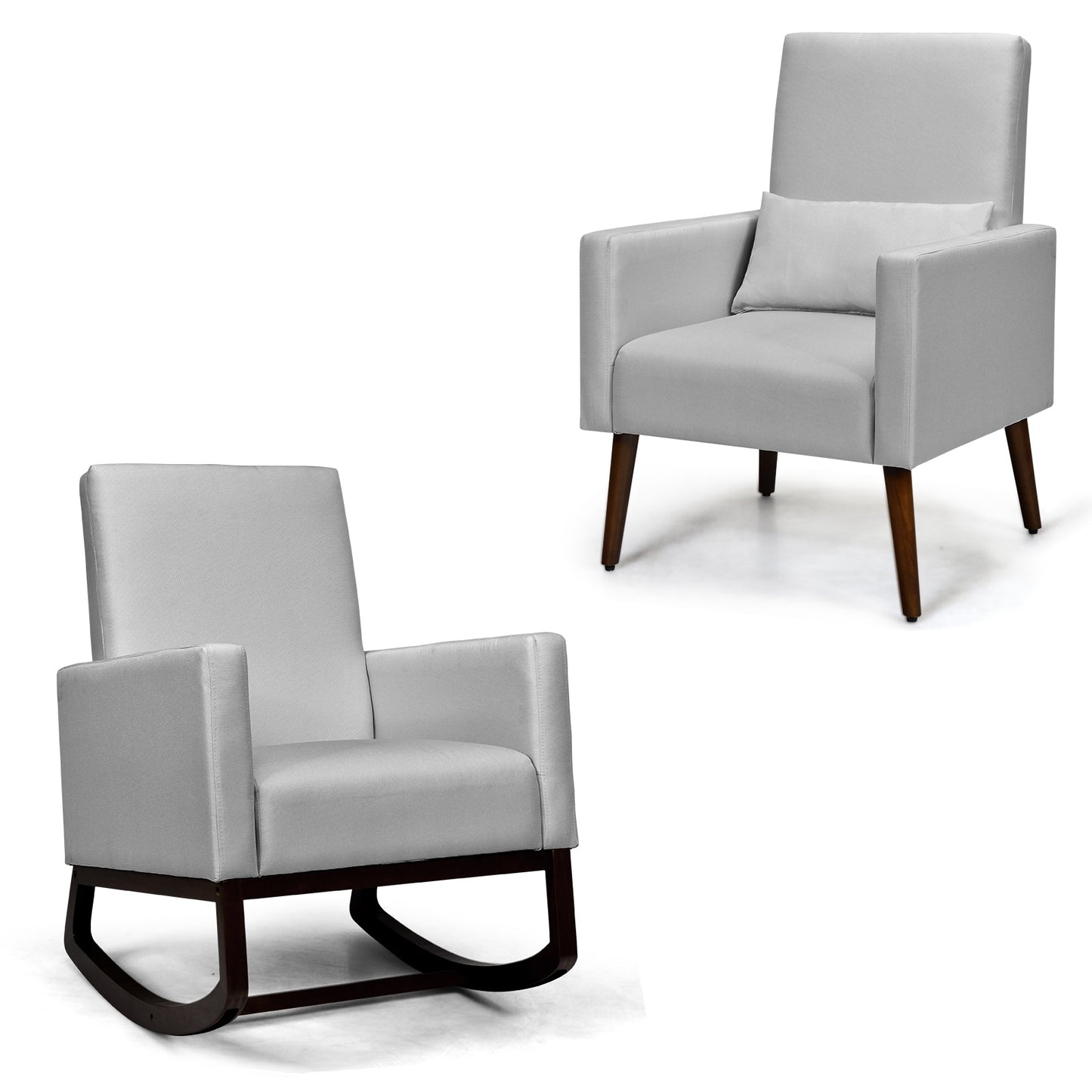 LIVIZA Modern Light Gray Linen Swivel Rocking Chair