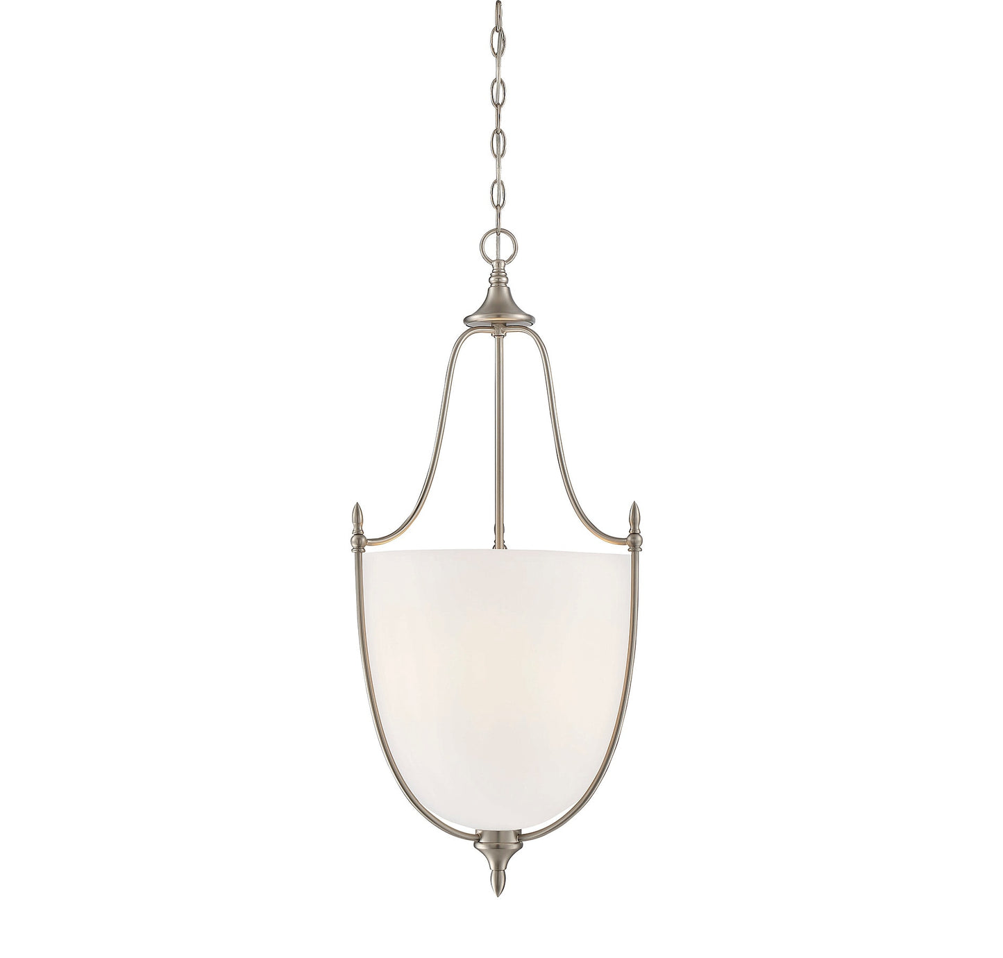 Savoy House Essentials Herndon 3 -Light Satin Nickel Transitional Frosted glass Bowl Medium Hanging Pendant light
