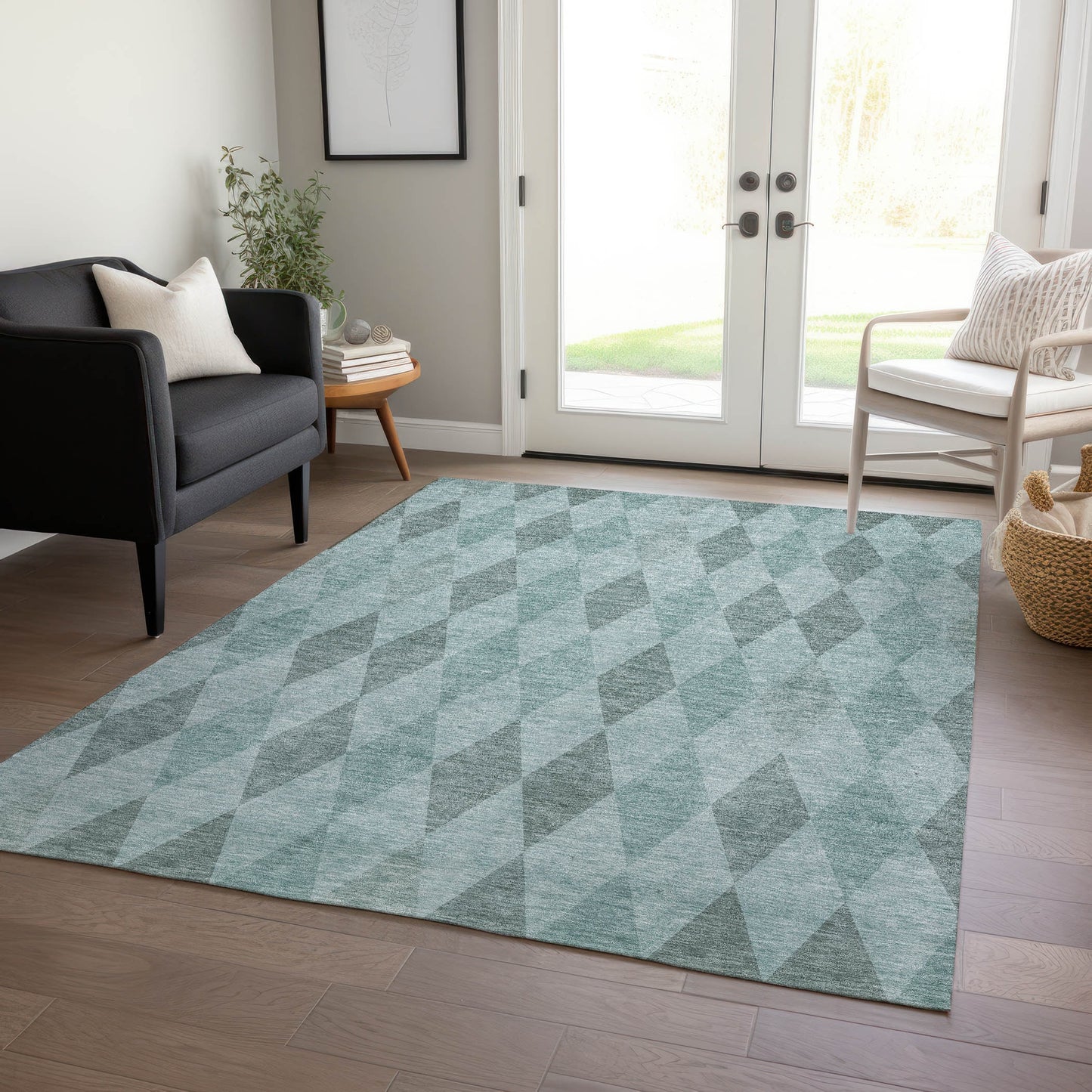 Addison Rugs Chantille ACN561TE 9 x 12 (ft) Teal Rectangular Indoor/Outdoor Geometric Mid-Century Modern Machine washable Area rug