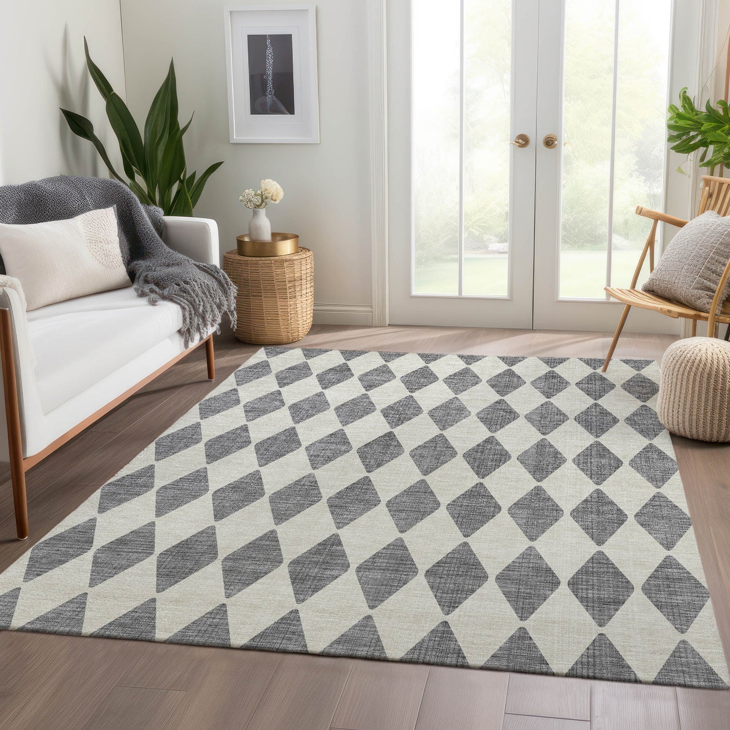 Addison Rugs Chantille ACN578GY 9 x 12 (ft) Gray Rectangular Indoor/Outdoor Geometric Machine washable Area rug