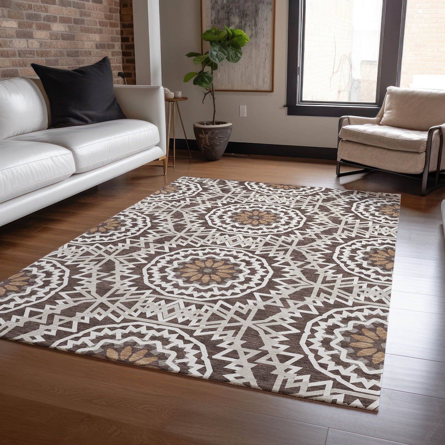 Addison Rugs Chantille ACN619CH 8 x 10 (ft) Chocolate Rectangular Indoor/Outdoor Abstract Machine washable Area rug