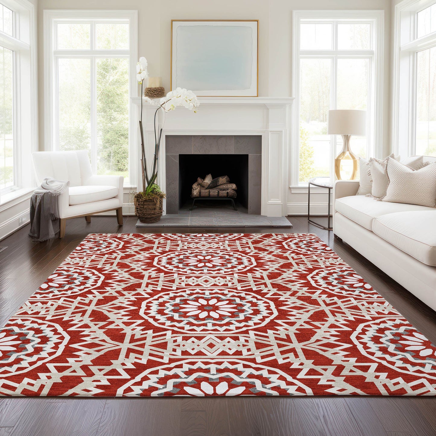 Addison Rugs Chantille ACN619RD 9 x 12 (ft) Red Rectangular Indoor/Outdoor Geometric Machine washable Area rug