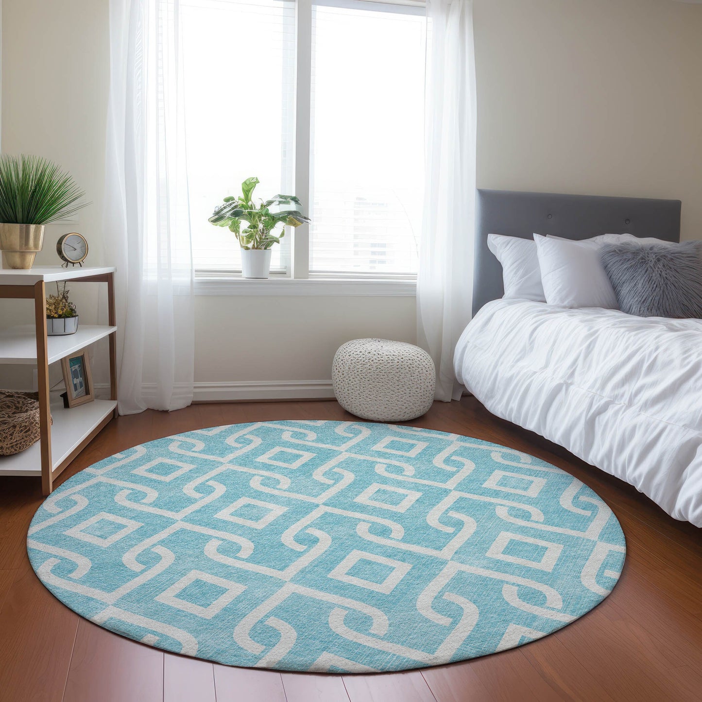 Addison Rugs Chantille ACN621AQ 8 x 8 (ft) Aqua Round Indoor/Outdoor Geometric Machine washable Area rug