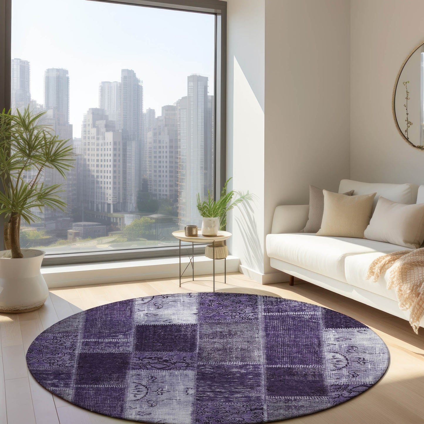 Addison Rugs Chantille ACN631PP 8 x 8 (ft) Purple Round Indoor/Outdoor Geometric Machine washable Area rug