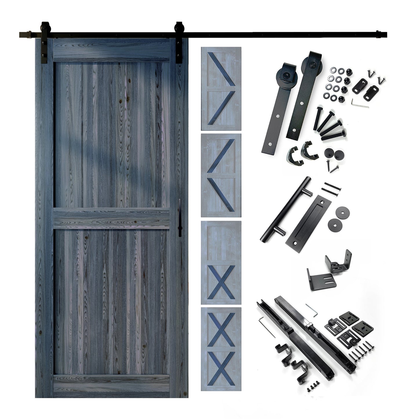 HOMACER 46-in x 80-in Navy Pine Wood Solid core Single Barn Door (Hardware Included)