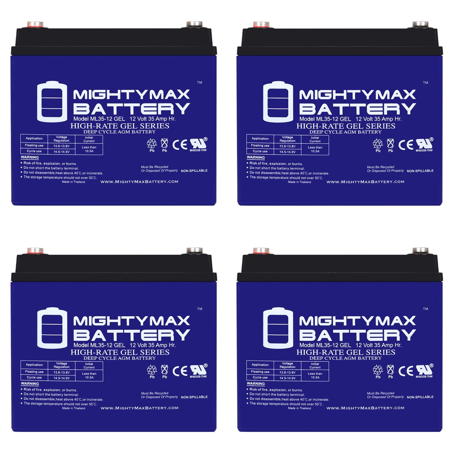 Mighty Max Battery 12V 35AH GEL Replacement Battery Rechargeable Sealed GEL 12350 Backup power Batteries 4 -Pack