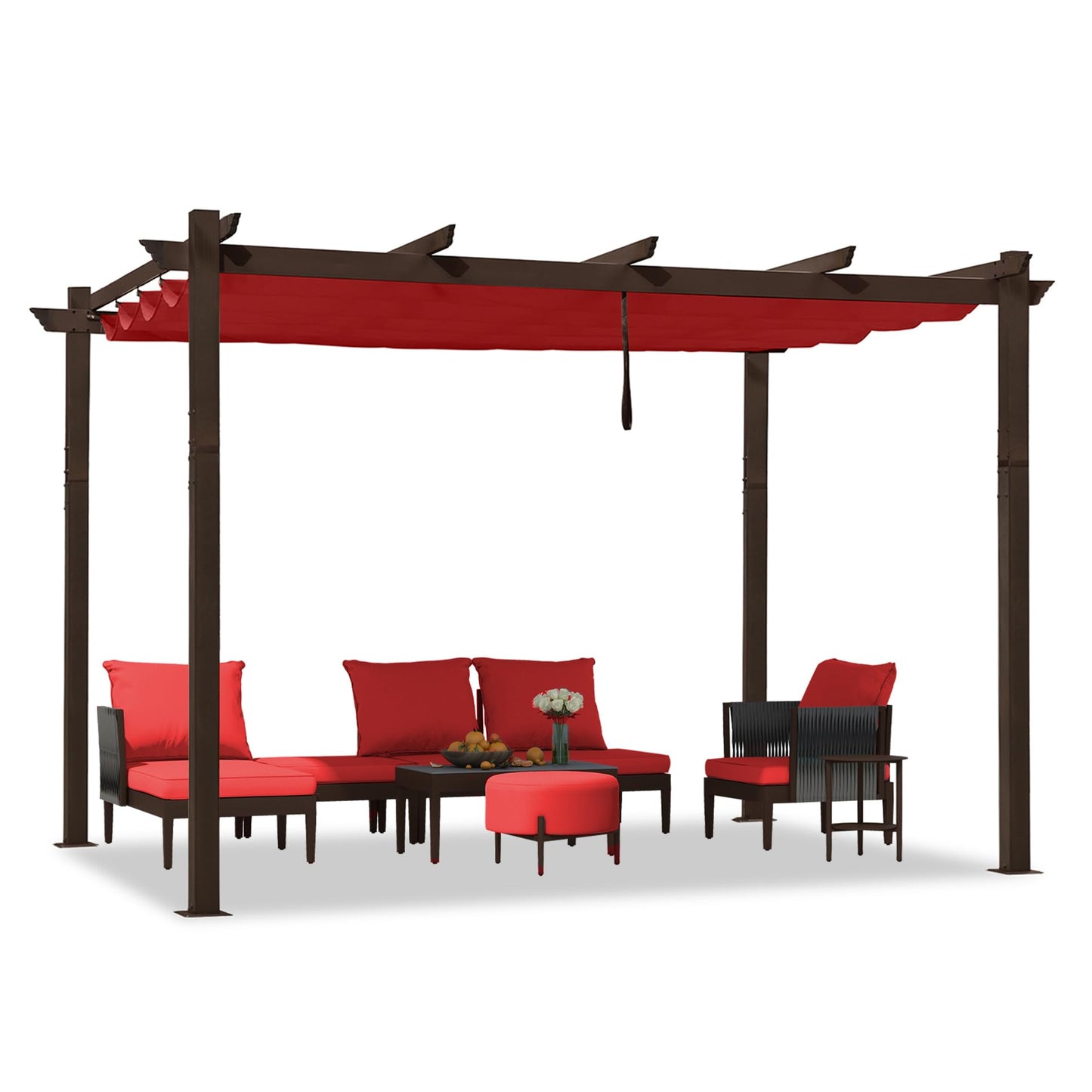 PURPLE LEAF Home and Garden 10-ft W x 12-ft L x 8-ft H Terra Red Metal Freestanding Pergola with Canopy