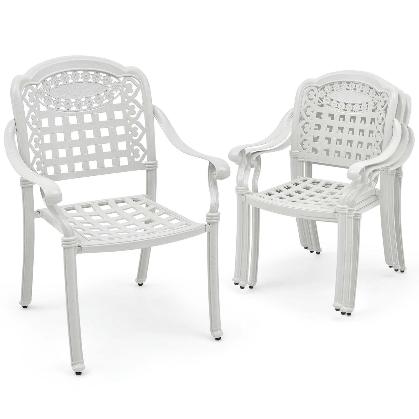 Costway Set of 4 Stackable White Aluminum Frame Stationary Dining Chair with Solid Seat