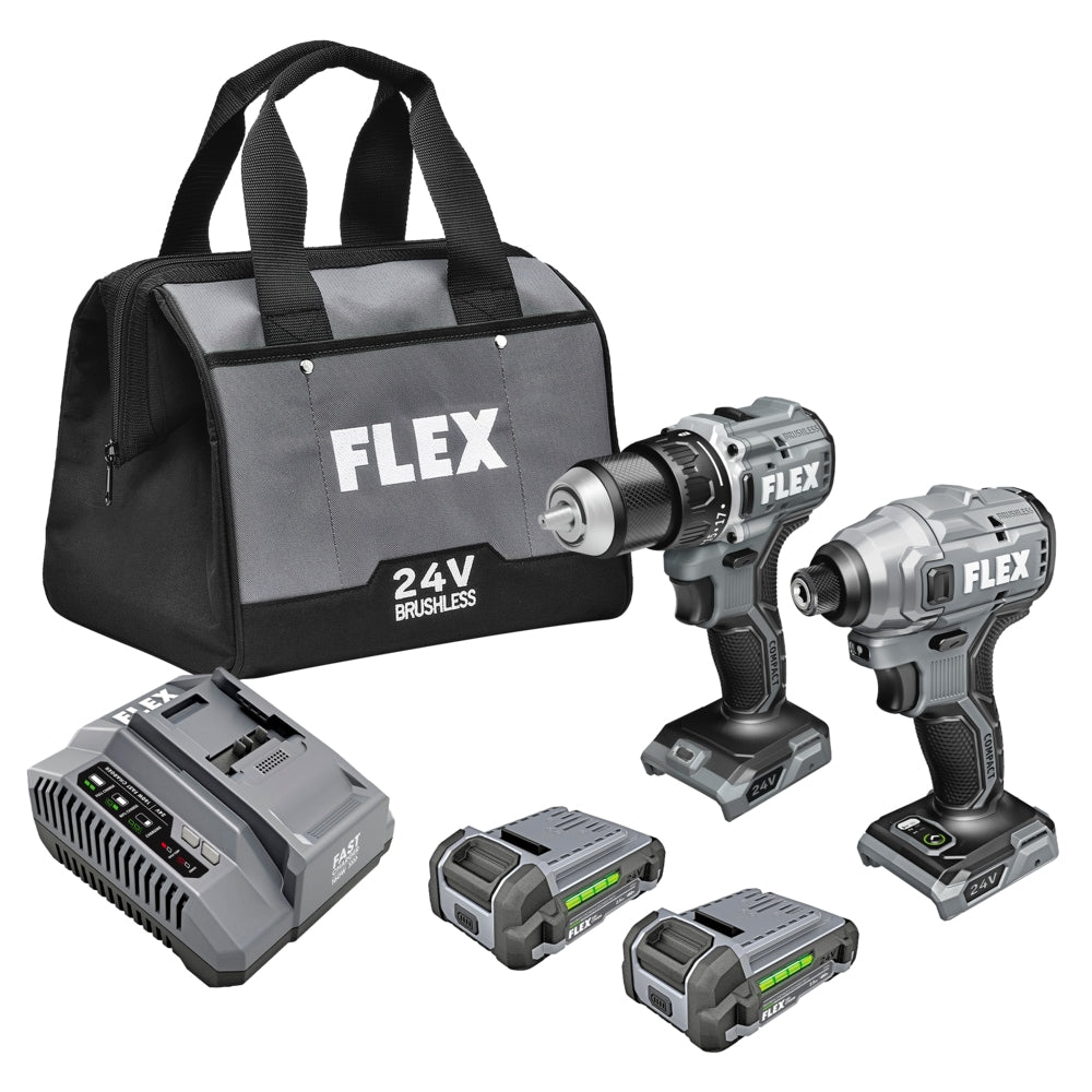 FLEX COMPACT 24-volt 2-Tool Brushless Power Tool Combo Kit with Soft Case (2-Batteries Included and Charger Included) FXM205-2A