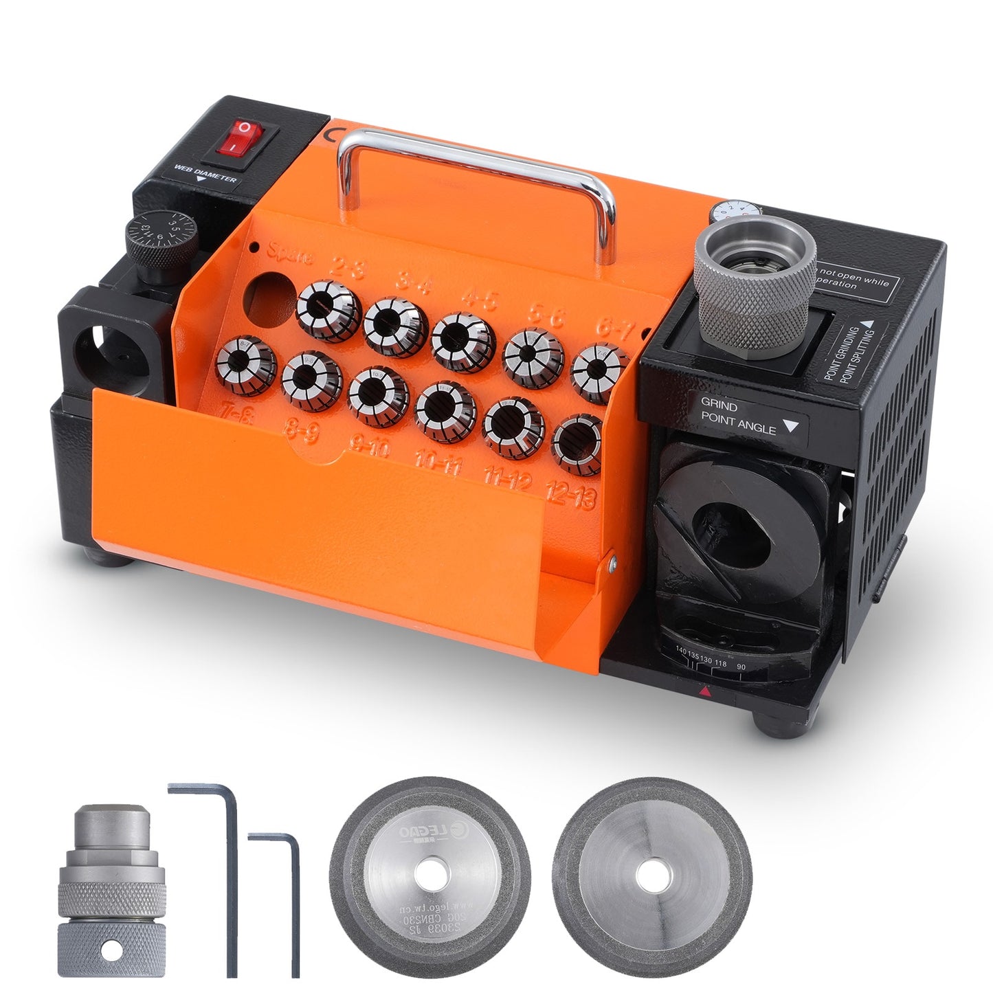 VEVOR Drill Bits Sharpener, 3-13mm End Mill Grinder Sharpener, Lip Relief Angle 95 Degree-135 Degree Point Angle Adjustable Drill Bit Re-sharpener, Portable Sharpening Machine with 11 Collets, Cbn, Sdc Wheel