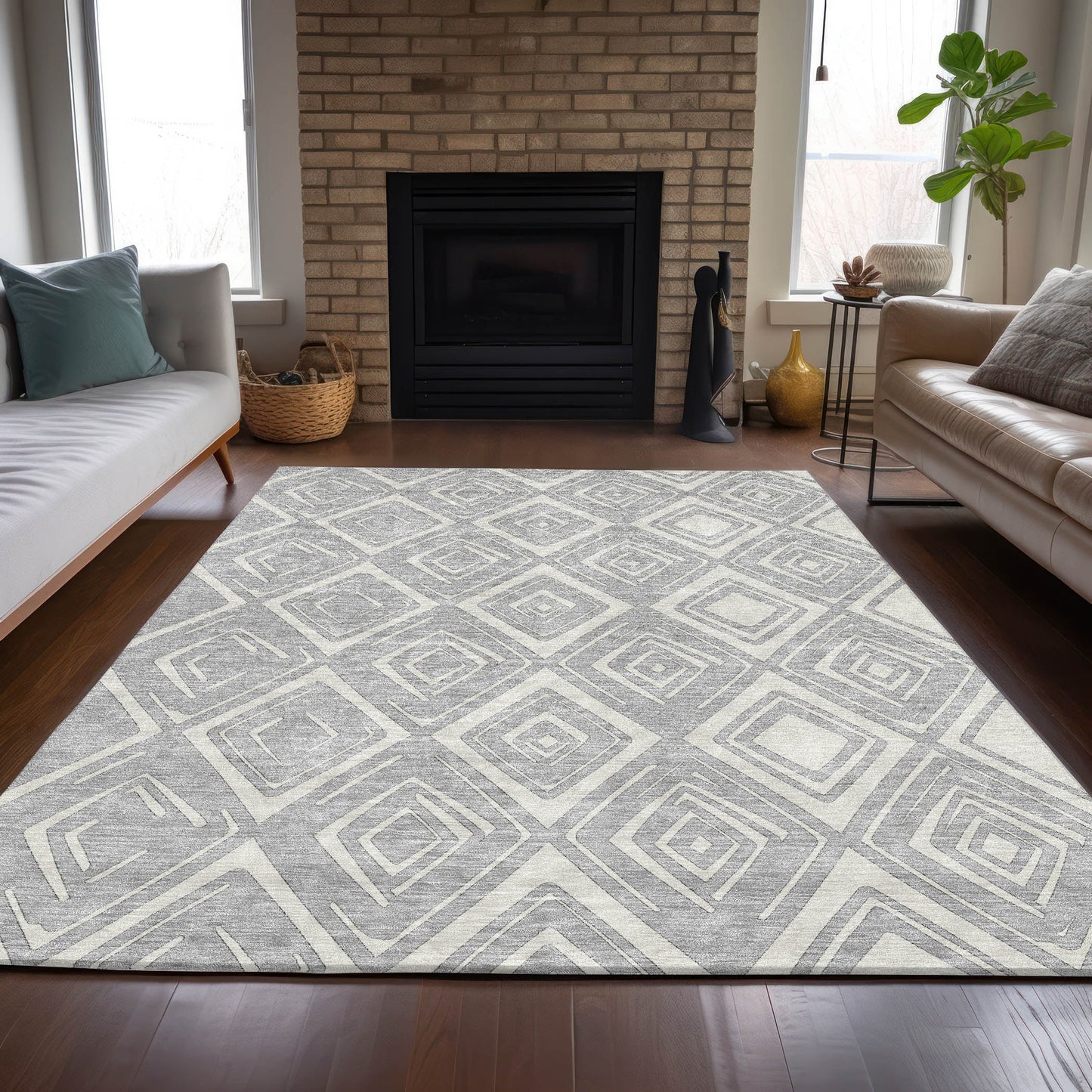 Addison Rugs Chantille ACN737SV 9 x 12 (ft) Silver Rectangular Indoor/Outdoor Geometric Machine washable Area rug