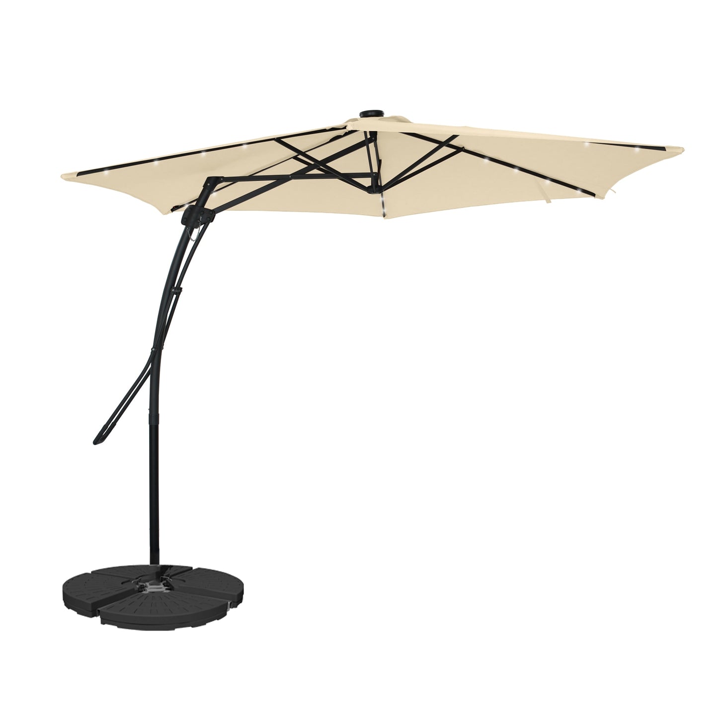 Mondawe 10-ft Steel Beige No-tilt Cantilever Patio Umbrella with Lights with Base