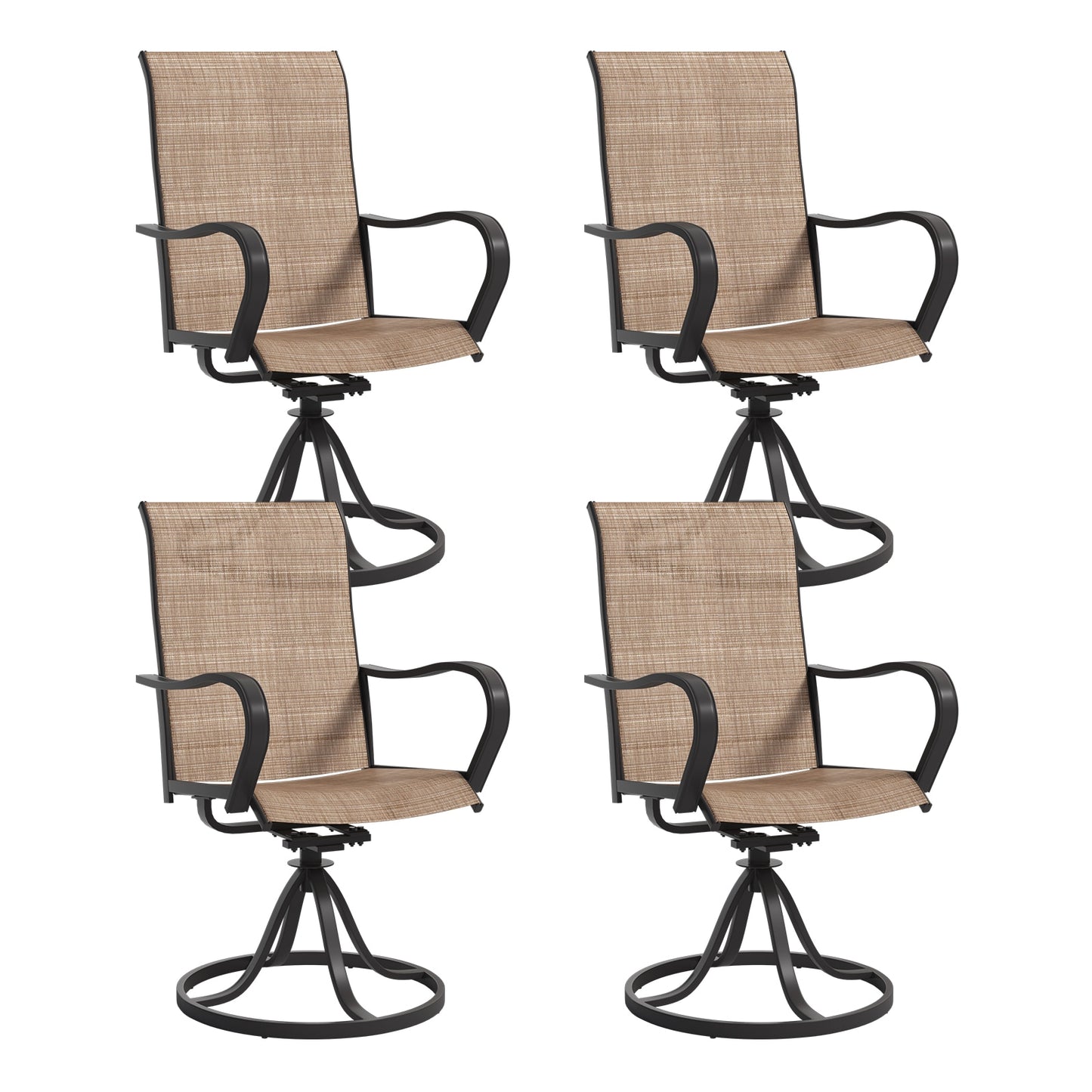 AOXUN Patio Chair Set of 4 Rattan Brown Iron Frame Swivel rocker Dining Chair with Brown Woven Seat