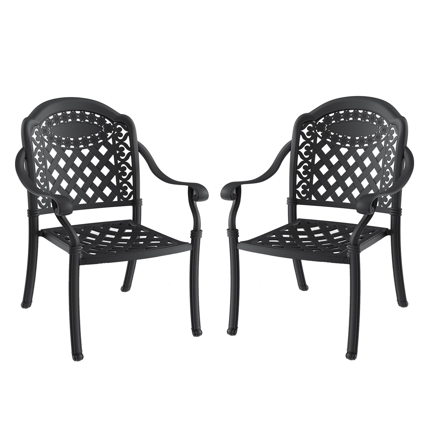 CESICIA Patio Chairs Set of 2 Black Aluminum Frame Stationary Dining Chair with Multiple colors/finishes Cushioned Seat