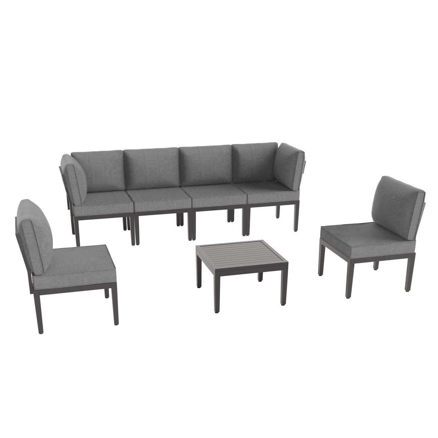ALAULM 7 -Piece Patio Conversation Set with Gray Cushions