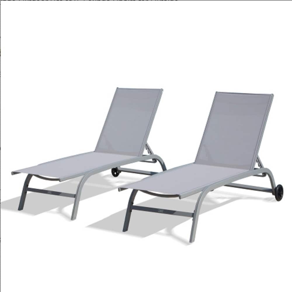 ZAKLOOP Lounge Chairs Set of 2 Stackable Gray Stationary Recliner Chair with Gray Mesh Seat