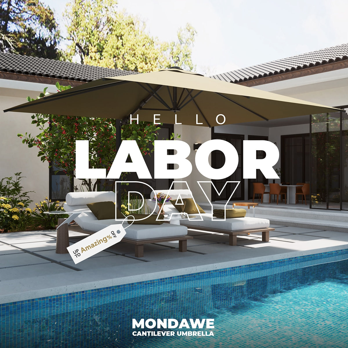 Mondawe 13-ft Aluminum Tan Crank Cantilever Patio Umbrella with Lights