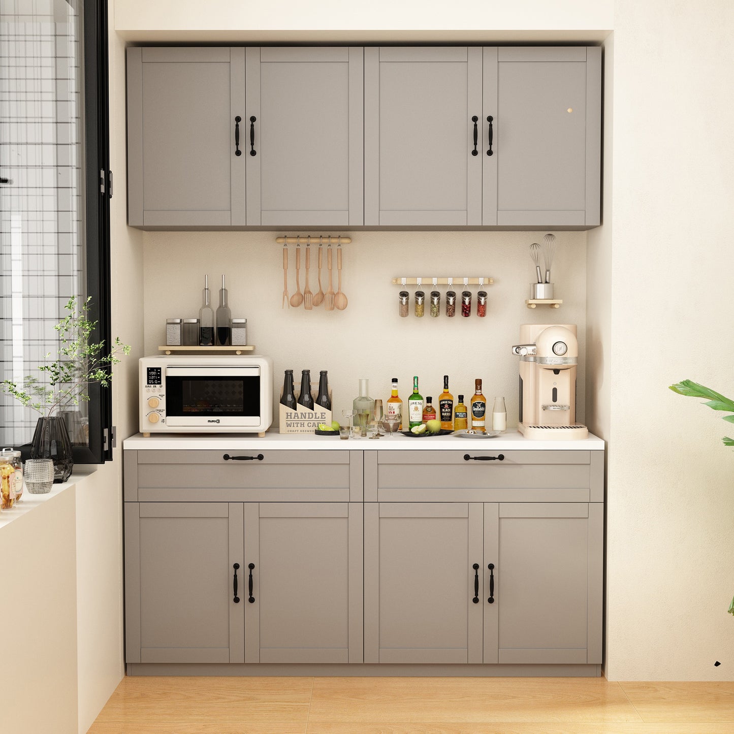 FUFU&GAGA Contemporary/Modern Gray Pantry with Wine Storage