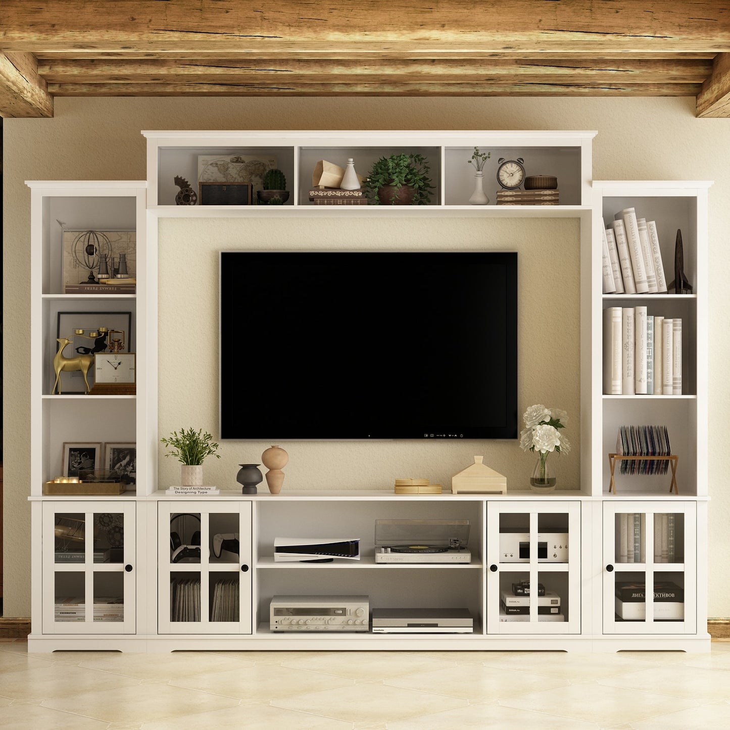 FUFU&GAGA Modern/Contemporary White TV cabinet Integrated TV Mount ( Accommodates TVs up to 65-in )