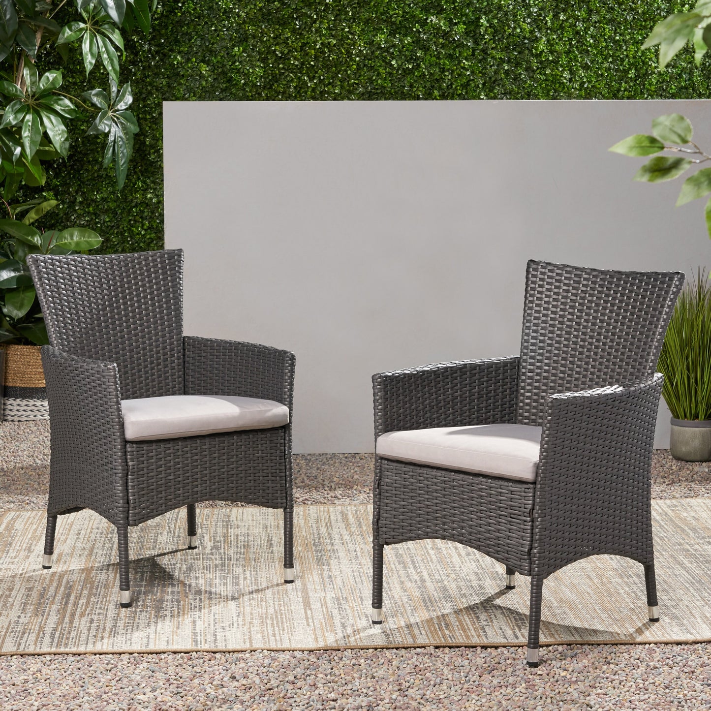 Moda Furnishings 2 -Piece Wicker Patio Conversation Set with Gray Cushions