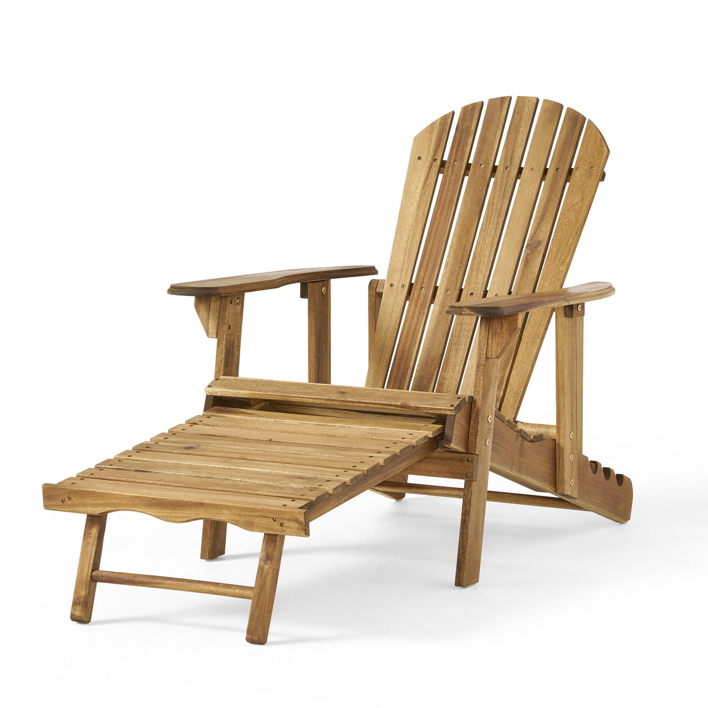 Moda Furnishings Classic Natural Wood Frame Stationary Adirondack Chair with Slat Seat