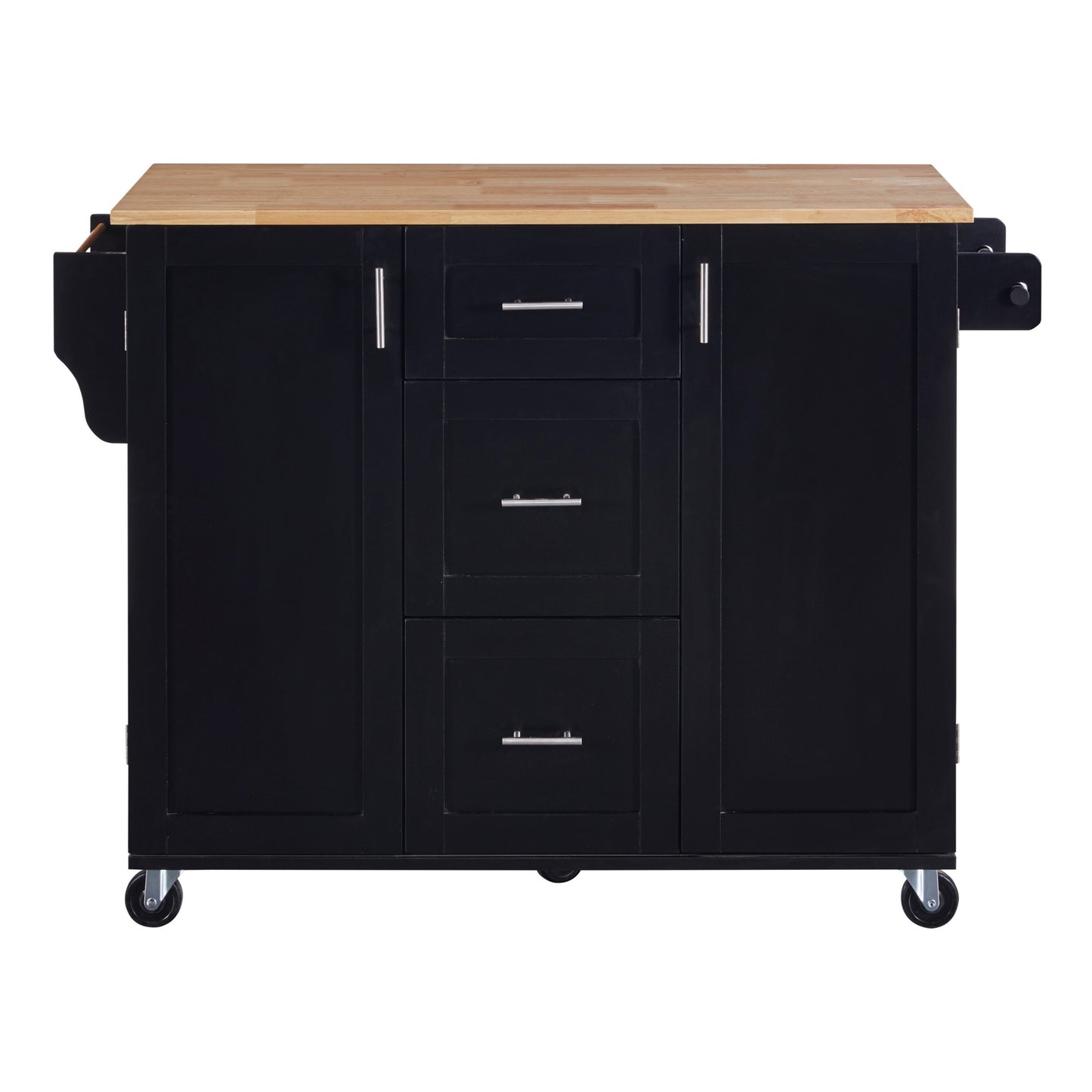 Miki Shinly Black Wood Base with MDF Wood Top Rolling Kitchen Island ( 17-in x 50-in x 36.85-in )