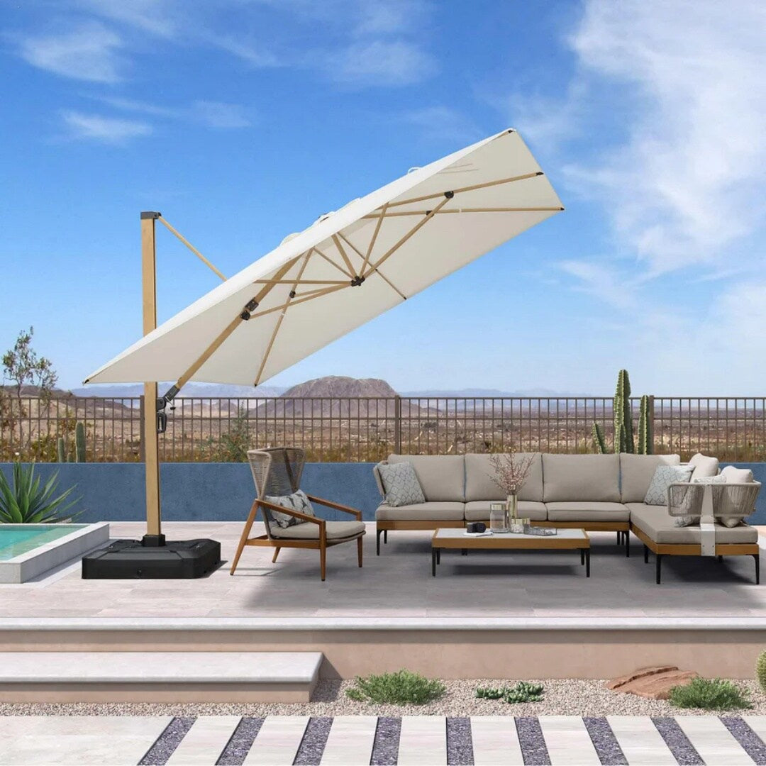 PURPLE LEAF 11-ft Aluminum Off-white No-tilt Cantilever Patio Umbrella