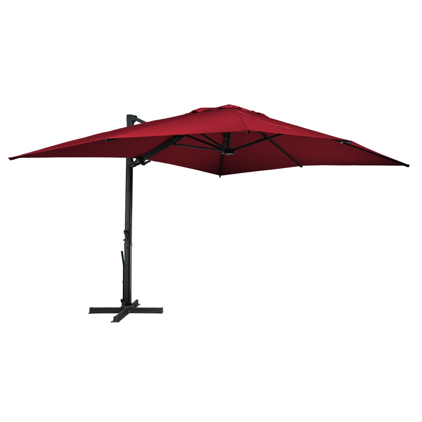 Clihome 13-Feet Aluminum Red Crank Cantilever Patio Umbrella with Lights and