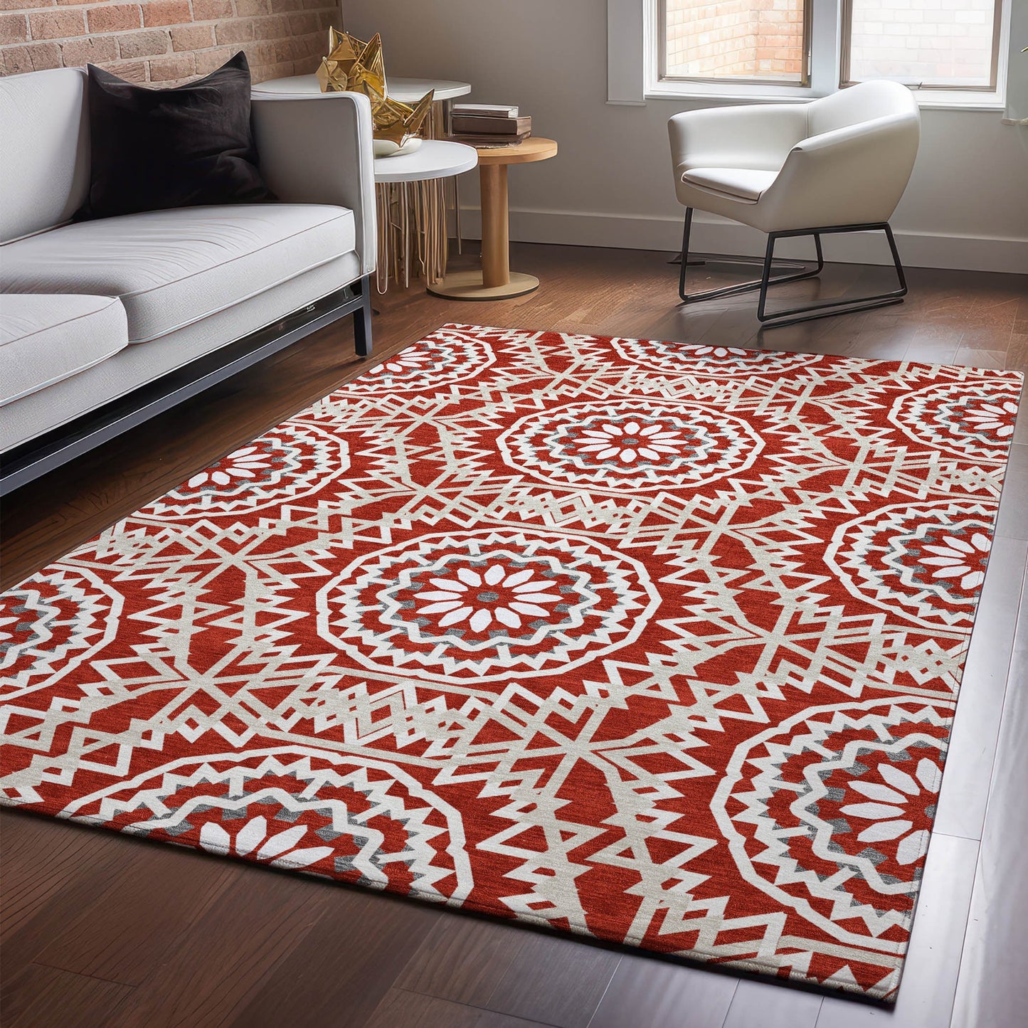 Addison Rugs Mayfield AMF619RD 9 x 12 (ft) Loomed Red Rectangular Indoor Geometric Machine washable Pet Friendly Area rug