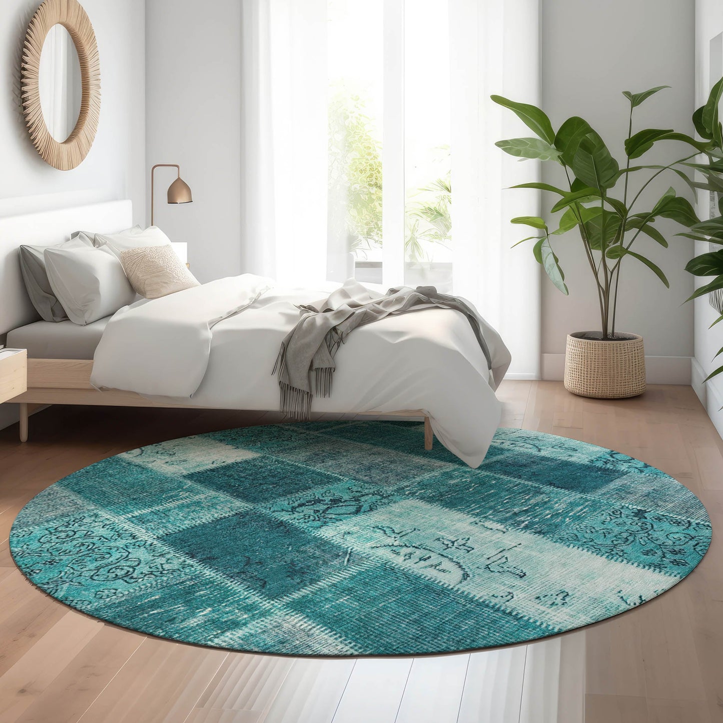Addison Rugs Mayfield AMF631TE 8 x 8 (ft) Loomed Teal Round Indoor Geometric Machine washable Pet Friendly Area rug