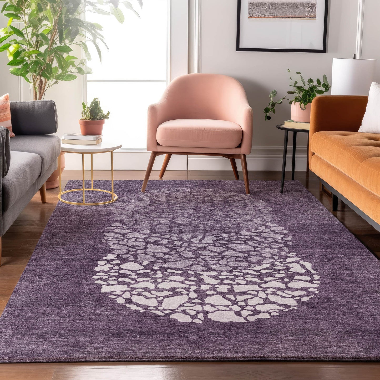 Addison Rugs Mayfield AMF643EG 8 x 10 (ft) Loomed Eggplant Rectangular Indoor Geometric Machine washable Pet Friendly Area rug