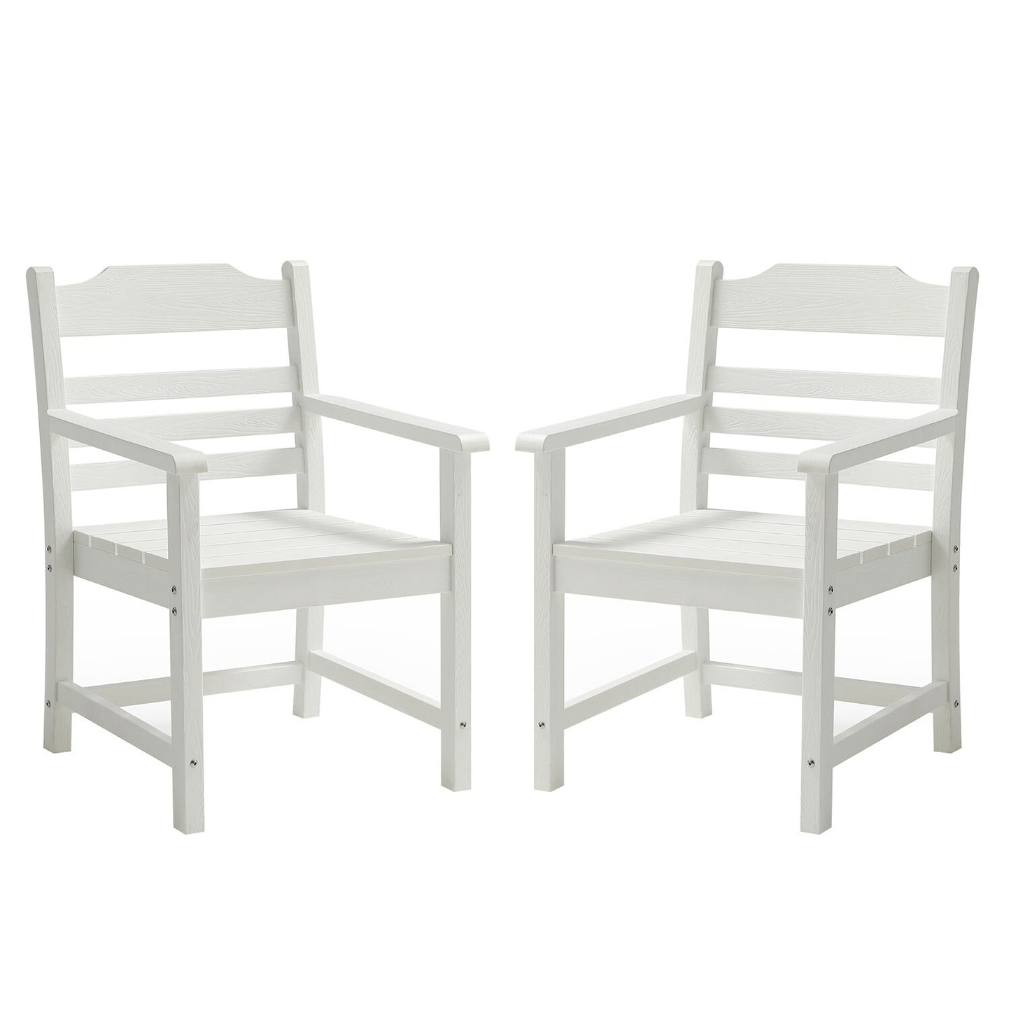 GZMR Patio Dining Chair Set of 2 White Stationary Dining Chair with Solid Seat