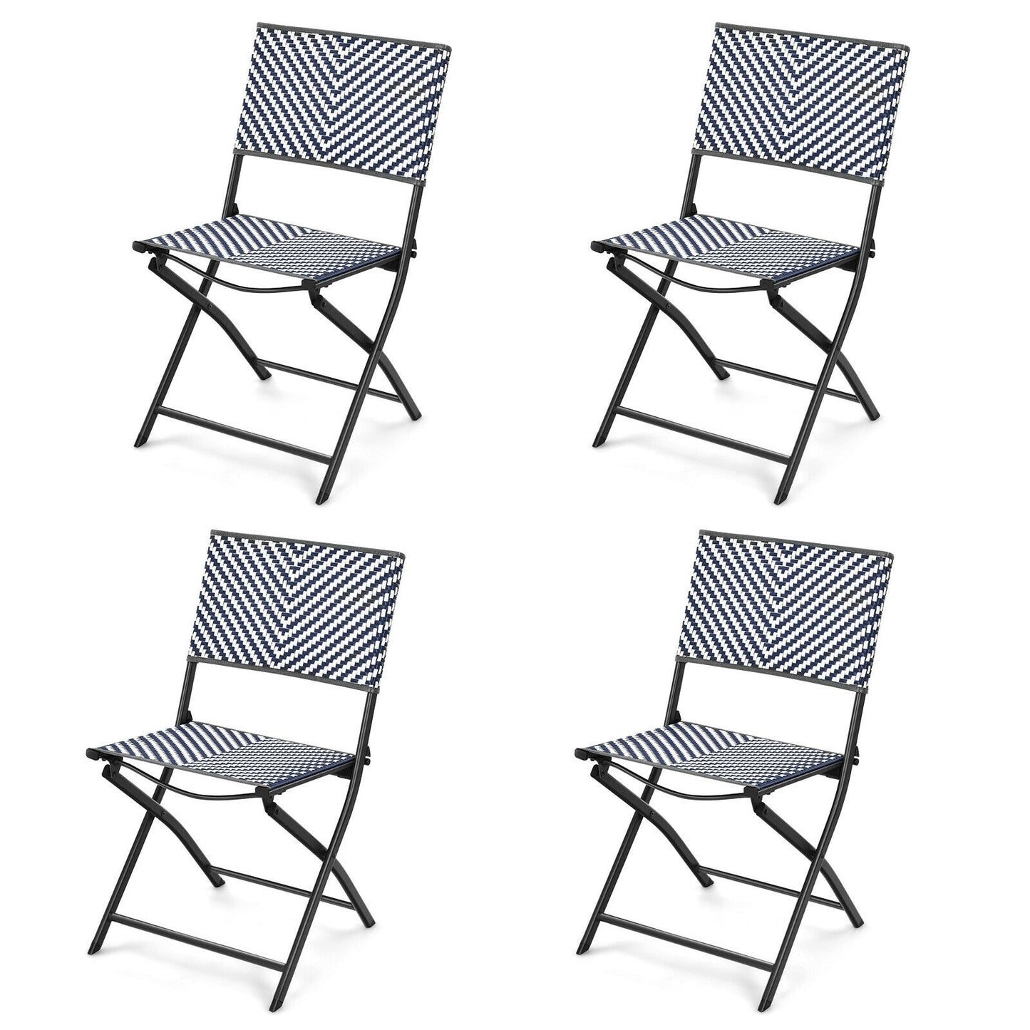Forclover Patio Dining Chairs Set of 4 Navy blue and white Steel Frame Stationary Dining Chair with Solid Seat