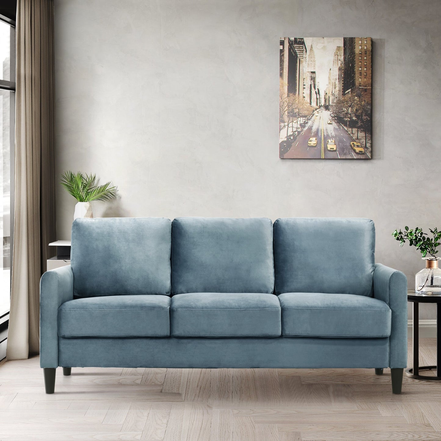Home Design Airell 74.4-in Modern Blue Velvet 3 -seater Sofa