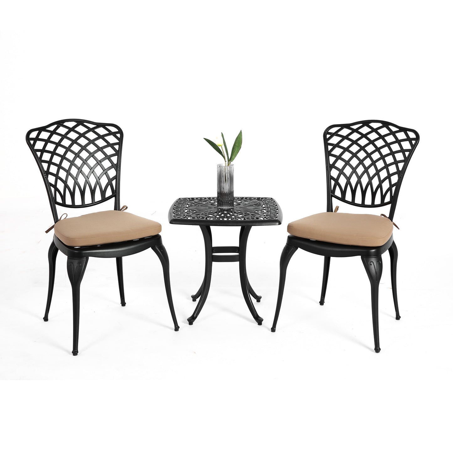 SINOFURN 3 -Piece Patio Conversation Set with Brown Cushions