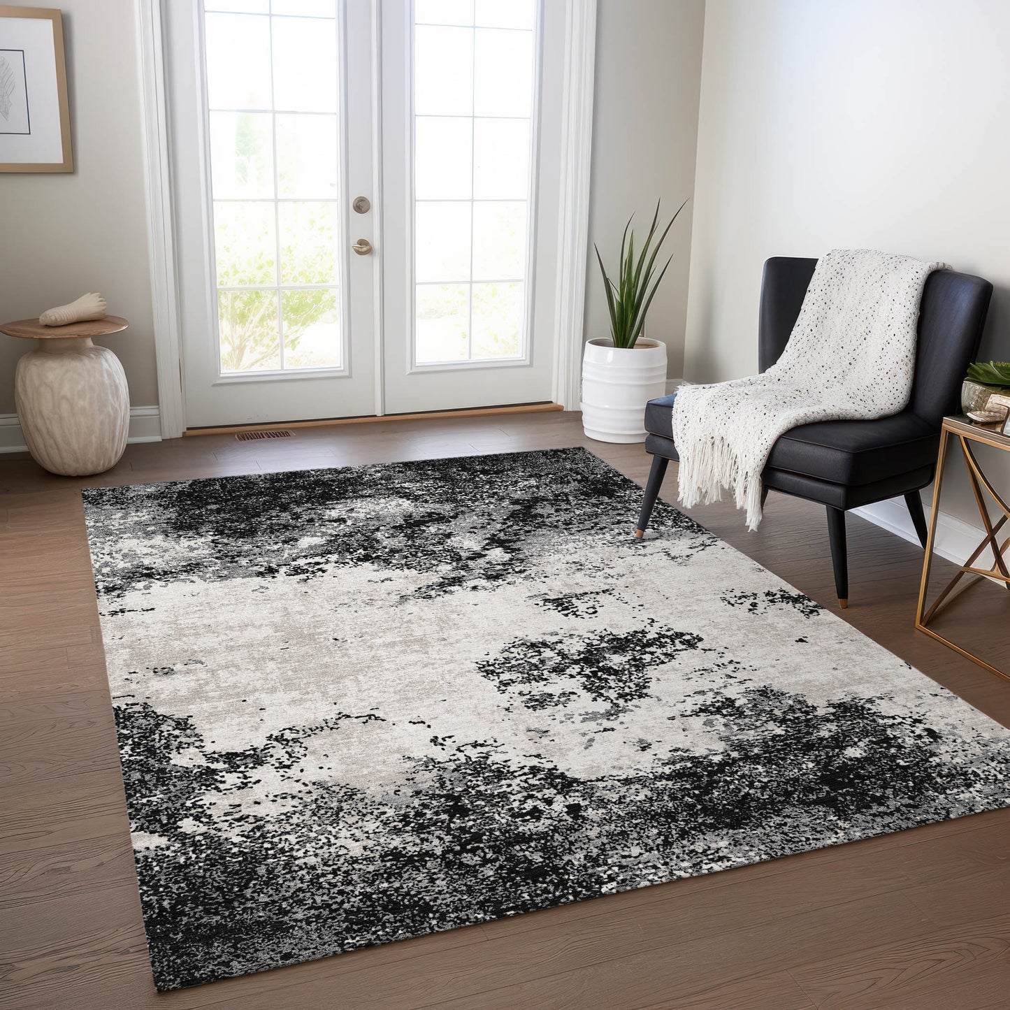Addison Rugs Chantille ACN1027BK 8 x 10 (ft) Black Rectangular Indoor/Outdoor Geometric Machine washable Pet Friendly Area rug
