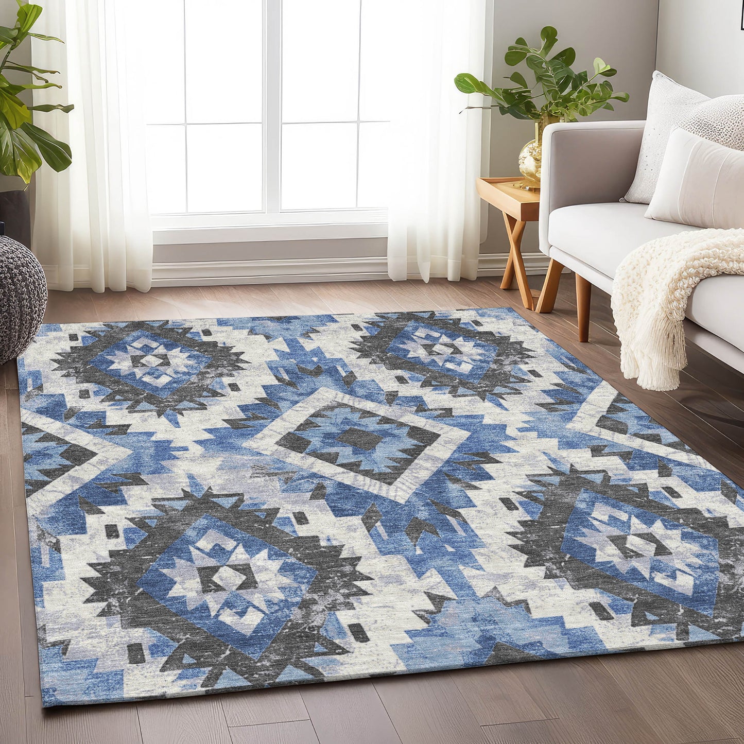 Addison Rugs Chantille ACN1878BU 9 x 12 (ft) Loomed Blue Rectangular Indoor/Outdoor Geometric Machine washable Pet Friendly Area rug