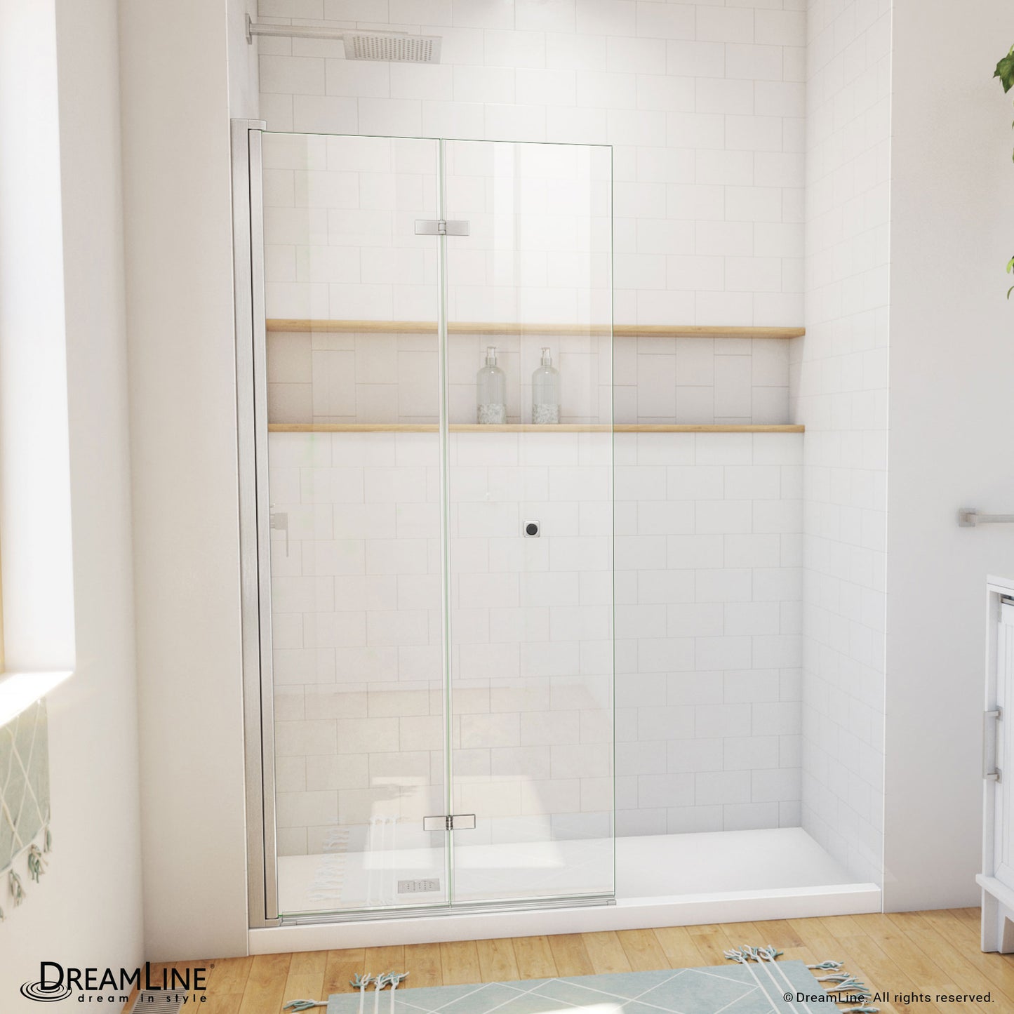 DreamLine Aqua-Q Fold Brushed Nickel 33-1/2-in W x 72-in H Frameless Clear Glass Bifold Shower door