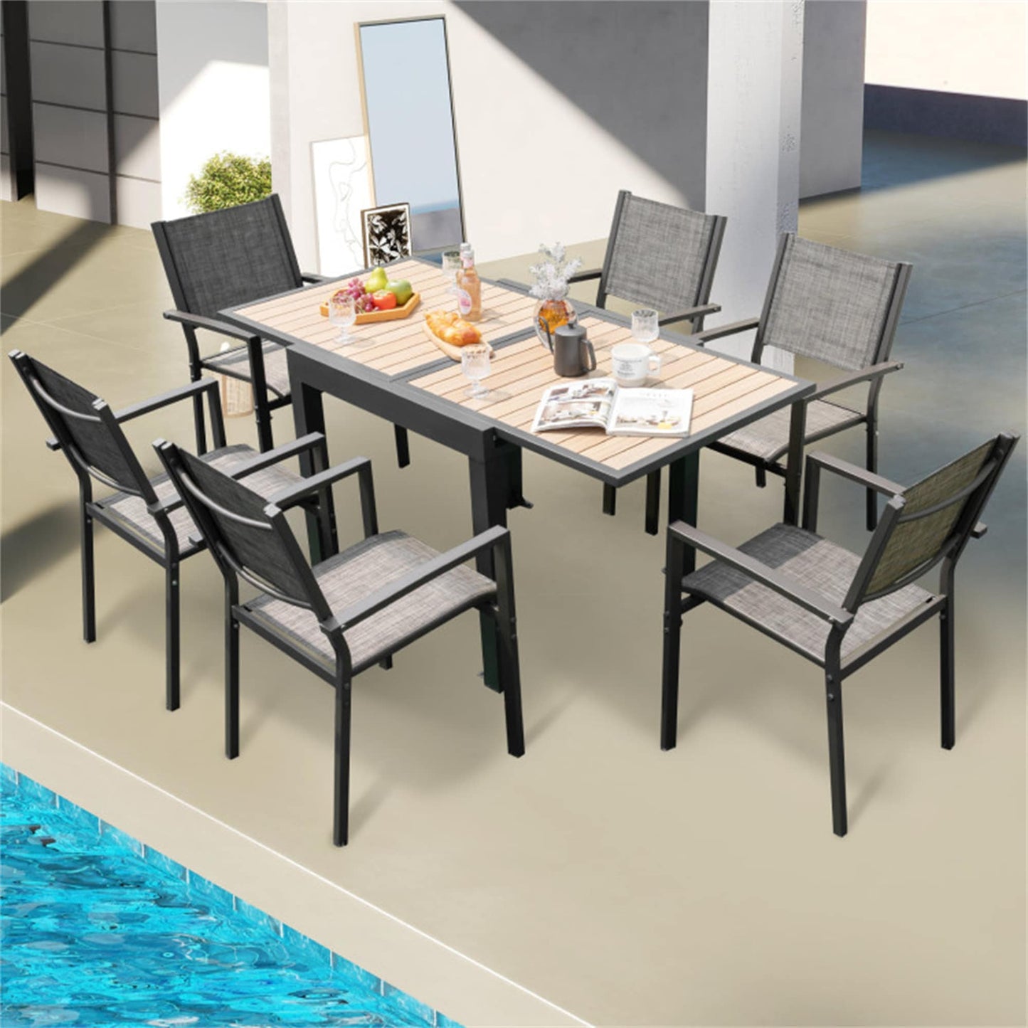 BABOOM Outdoor Tables Rectangle Extendable Outdoor Dining Table 31.5-in W x 63-in L