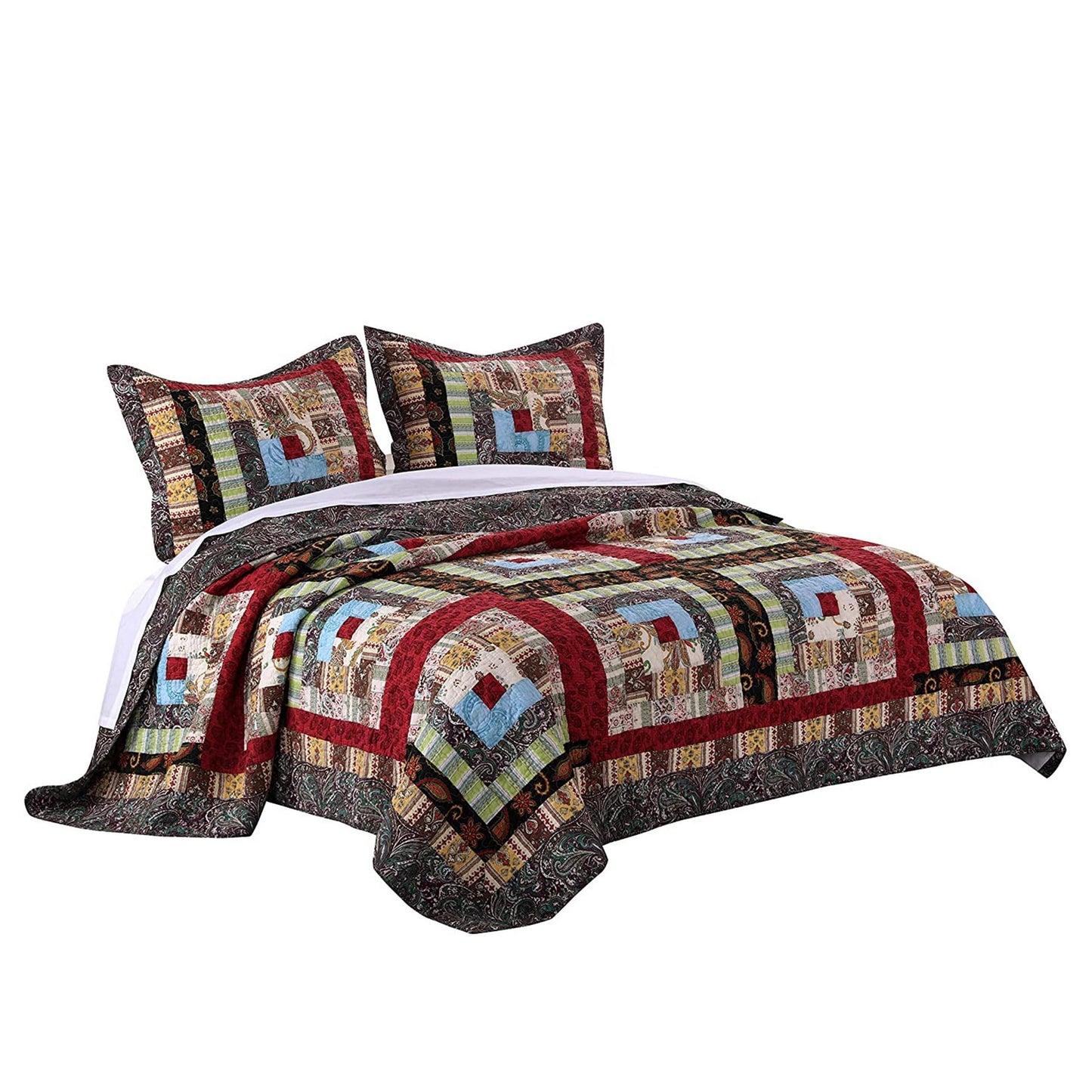 Benzara 3 -Piece Multicolor King Quilt Set